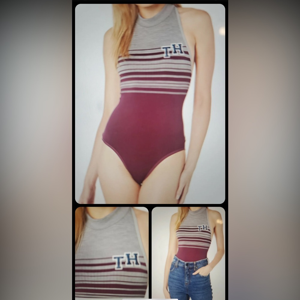 Tommy Hilfiger Seamless Bodysuit NWT MEDIUM Gray/Maroon
